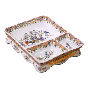 19th Century French Desvres Hand Painted Faience Divided Serving Tray