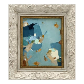 Abstract Blue Oil Painting in Vintage Frame For Sale
