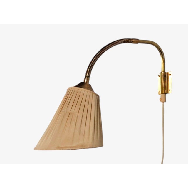 1950s Mid-Century Modern Ajh, Swedish Modern, Adjustable Wall Light, Brass, Pleated Fabric For Sale - Image 9 of 14