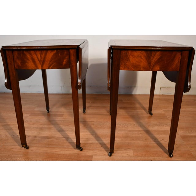 1920 Antique Pair of Columbia Regency Style Mahogany Pembroke Side / End Tables For Sale - Image 11 of 18