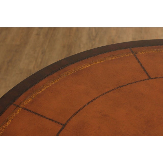 Wood Ethan Allen Regency Style Round Leather Top Mahogany Rent Table For Sale - Image 7 of 18