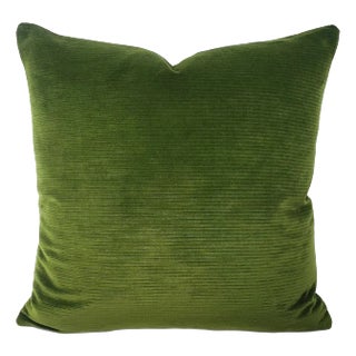 Moss Green Texture Velvet Pillow Cover - Dark Olive Green Stripe Velvet Square Cushion Case For Sale