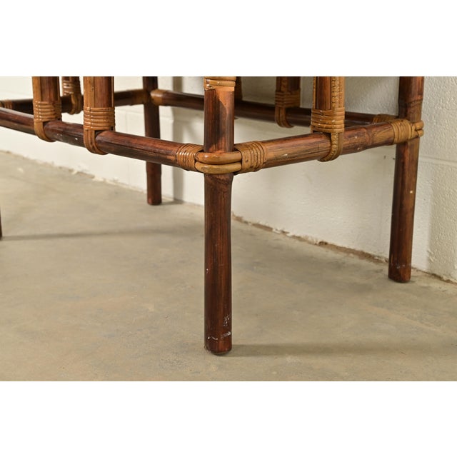 Brown John Wisner for Ficks Reed Mid-Century Hollywood Regency Bamboo Rattan Tile Top Side Table, 1950s For Sale - Image 8 of 11
