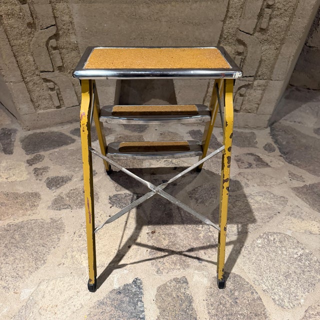 Mid-Century Modern Vintage Metal Three-Step Folding Utility Ladder Mid Century Modern For Sale - Image 3 of 10