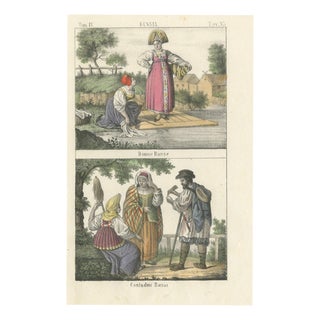Russian Women Washing Linen and Russian Peasants with a Distaff, 1842, Paper For Sale