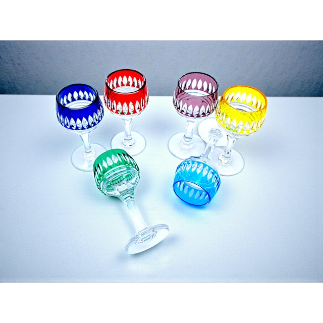 Italian Colored Cut Crystal Liqueur Glasses from Artigianato Italiano, 1980s, Set of 6 For Sale - Image 10 of 12