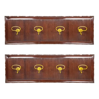 Italian Wooden and Golden Aluminum Wall Coat Racks, 1950s, Set of 2 For Sale