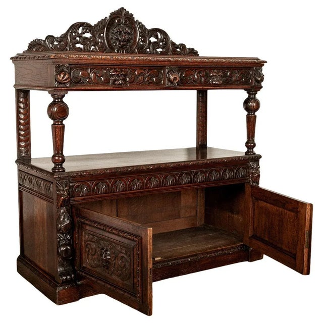 Antique Scottish Carved Oak Renaissance Revival Wine Server Buffet Sideboard For Sale - Image 4 of 12