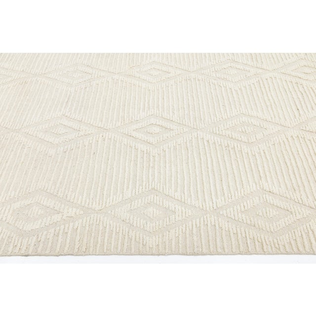 Textile Ivory Geometric Handmade Modern Moroccan Wool Area Rug For Sale - Image 7 of 10