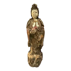Antique Chinese Ming Style Carved Wood Figure of Guanyin Goddess of Mercy