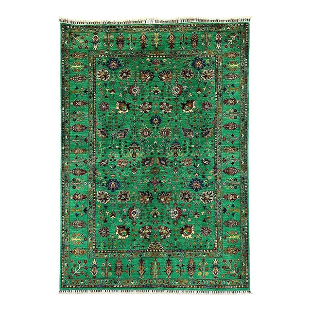 Turquoise Sultani Persian-Inspired Floral Rug, 5'8" X 8'2" For Sale