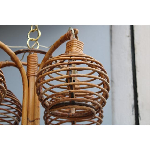 Italian Bamboo Chandelier, 1950 For Sale - Image 6 of 15