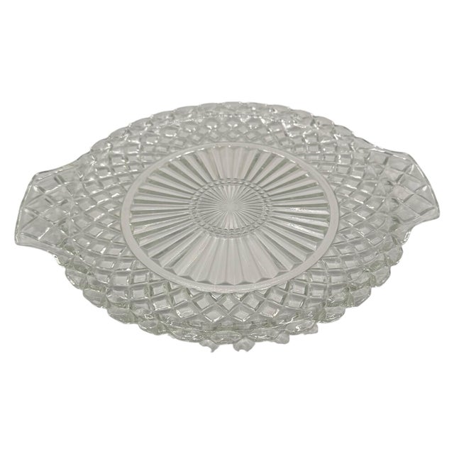 Vintage Clear Pressed Glass Cake Plate With Handles in 'Waterford' Pattern by Anchor Hocking For Sale - Image 10 of 12