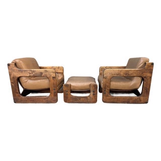 Lou Hodges Style California Rustic Industrial Sling Lounge Chairs Ottoman a Pair For Sale