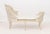 Louis XVI Style Caned Tete-a-Tete Chaise Longue, white painted wood, white silk upholstered cushion, on tapered fluted...
