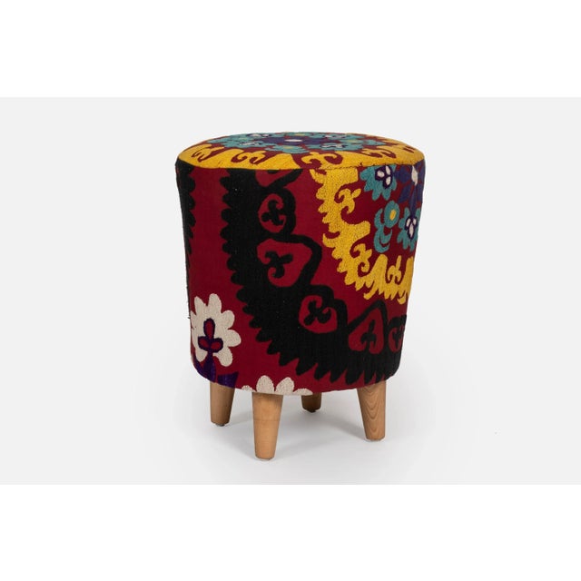 2010s Modern Handwoven Uzbek Suzani Ottoman Footstool For Sale - Image 5 of 8