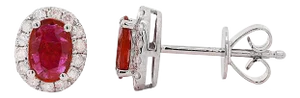 Certified Ruby Diamond Halo Stud Earring in 14k Yellow/White Gold - 2 Pieces