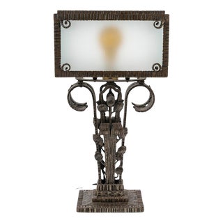 Art Deco Wrought Iron Table Lamp, 1930s For Sale