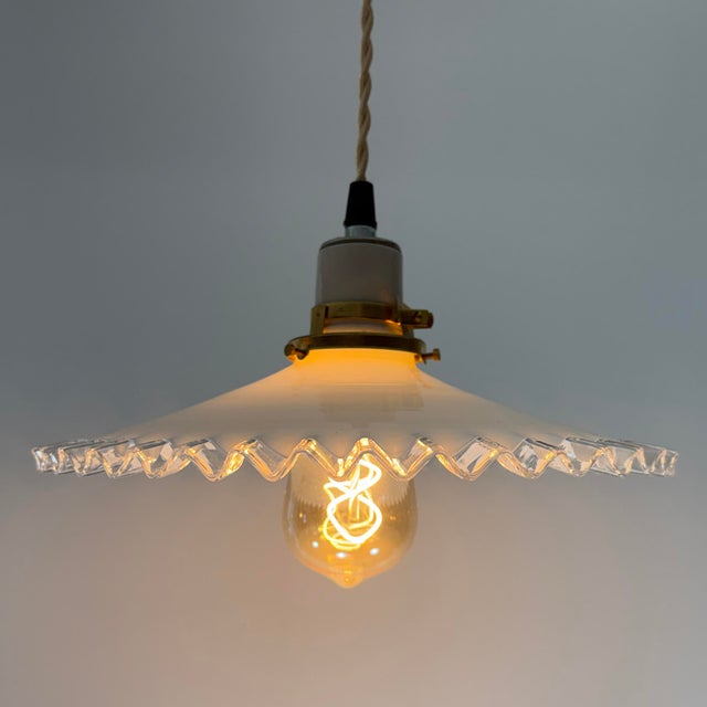 French Provincial French White Opaline Glass “Frill” Pendant Light, 1930s For Sale - Image 3 of 8