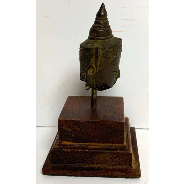 Asian Mid 20th Century Miniature Bronze Thai Buddha Head - a Pair For Sale - Image 3 of 13