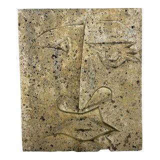 Modernist British Outdoor Sculpture Limestone Face Relief, Circa 1970s — A Cubist Homage to Picasso and the Hepworth–Milne Lineage For Sale