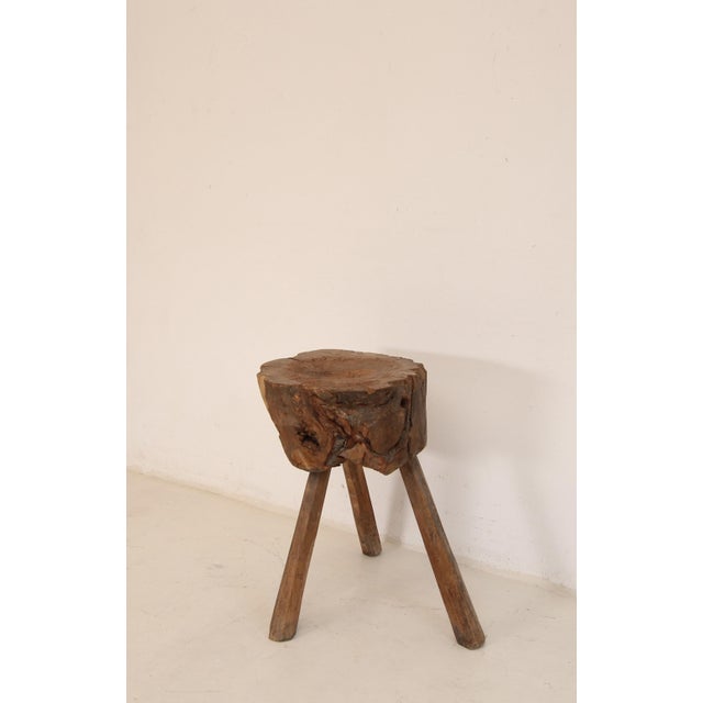 Primitive Wabi Sabi Wooden Chopping Block Side Table, Early 20th Century For Sale - Image 9 of 18
