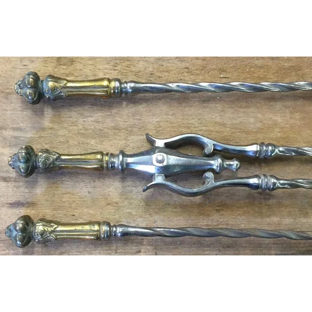 Antique 19th Century English Steel & Brass Mounted Fireplace Tools - Set of 3 For Sale - Image 10 of 13