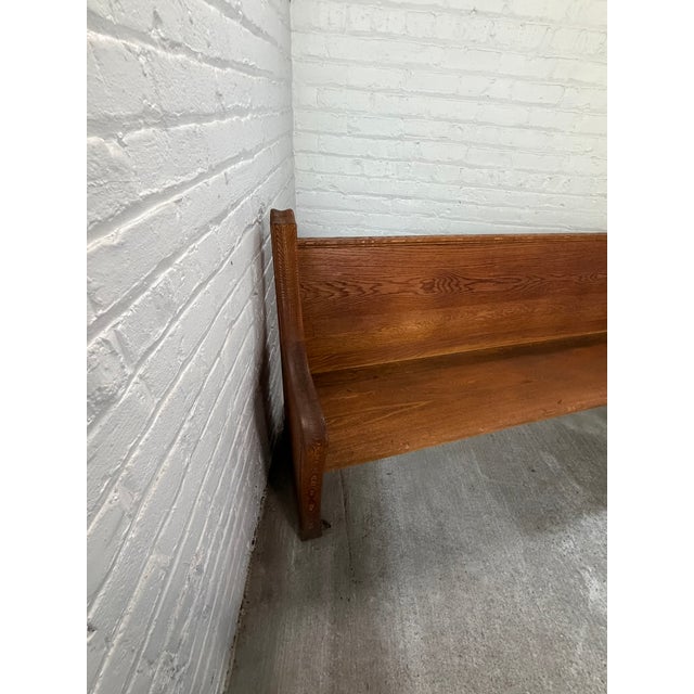 Farmhouse Antique Solid Wood Church Pew – Curved End Panels & High Back – Architectural Bench For Sale - Image 3 of 12