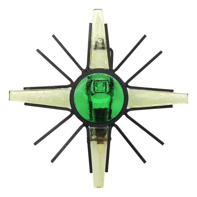 Danish Metal and Glass Sunburst Wall Lamp, 1960s For Sale