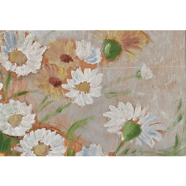 French Vintage Framed Oil Painting of Daisies For Sale - Image 11 of 11