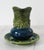 Vintage Inarco Blue and Green Ceramic Pitcher With Matching Underplate For Sale - Image 4 of 11