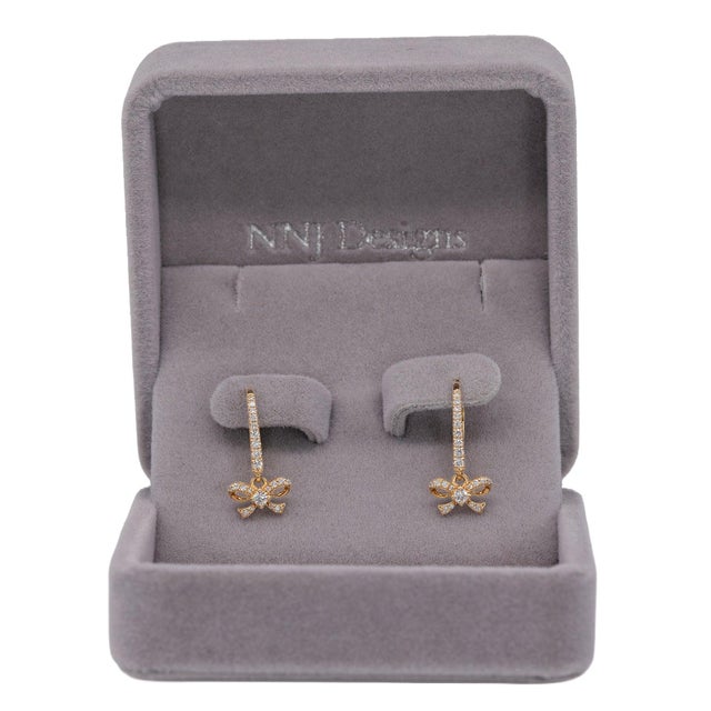 Modern Earth-Mined Diamond Bow Earrings: Solid 14k Gold – Leverback – Gift for Her, A Pair For Sale - Image 3 of 5