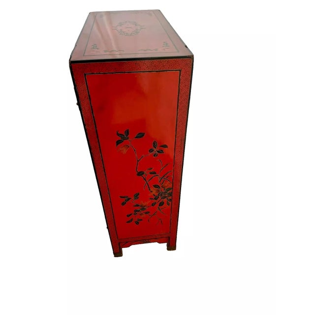 Chinese 1950s Mid Century Chinese Console Cabinet Double Doors Interior Shelf Hand Painted For Sale - Image 3 of 11