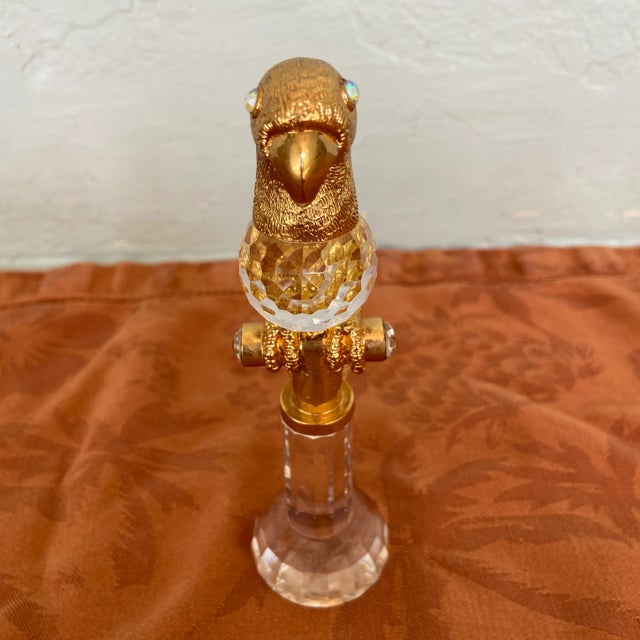 Vintage Crystal & Gold-Tone Metal Parrot Figure For Sale - Image 4 of 9