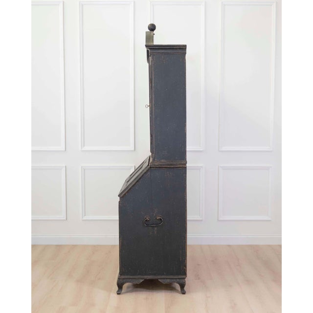 Black Scandinavian 18th Century Black-Painted Carved Bureau For Sale - Image 8 of 10