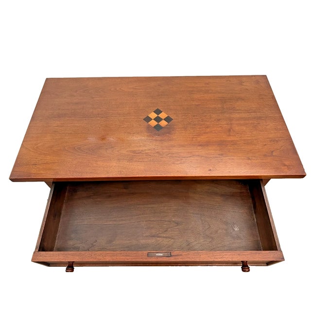 English Vintage Writing Table, Desk, Large Drawer, Checkerboard Inlay, Sheraton Style For Sale - Image 3 of 12