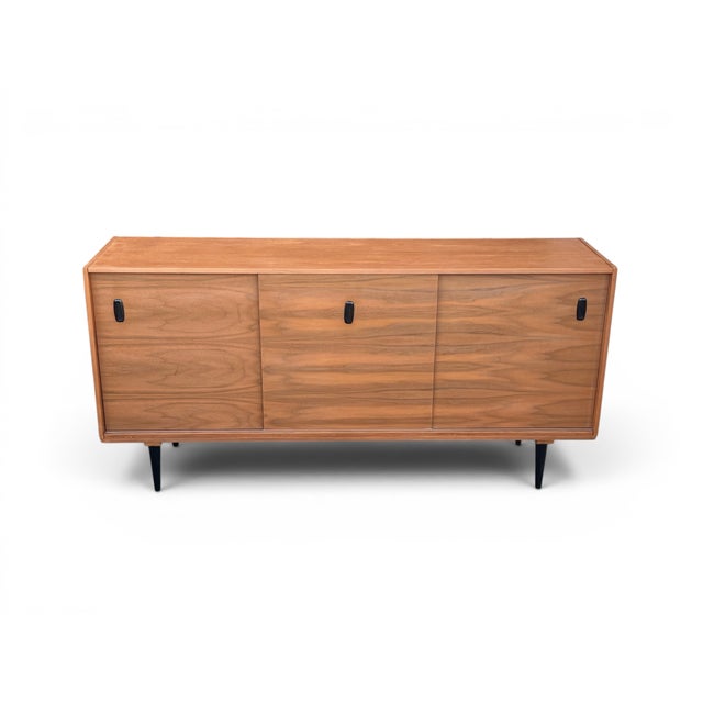 Mid-Century Modern Mid-Century Modern Teak Buffet Credenza With Sliding Doors & Adjustable Shelves For Sale - Image 3 of 15