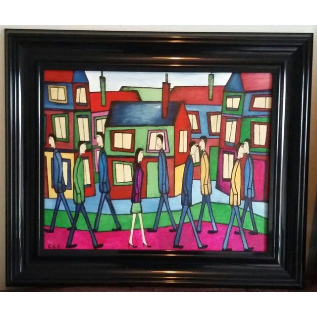 Contemporary Strolling Along' Framed Oil on Board by Christopher Barrow 2016 For Sale - Image 3 of 3