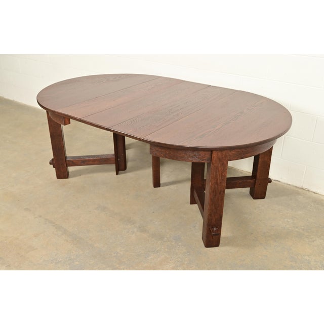 Brown Early Gustav Stickley Antique Mission Oak Arts & Crafts Extension Dining Table, Newly Refinished For Sale - Image 8 of 13