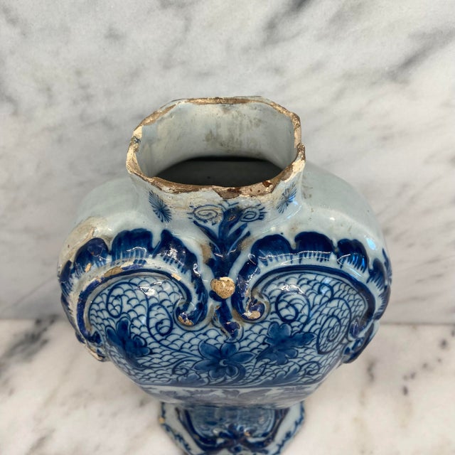 Blue Antique Dutch Delft Blue and White Faience Vase For Sale - Image 8 of 16