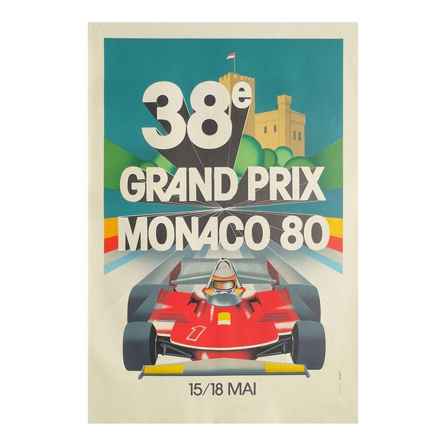 1980 Monaco Grand Prix Automobile Lithograph Poster For Sale