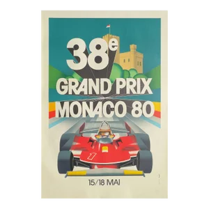 1980 Monaco Grand Prix Automobile Lithograph Poster