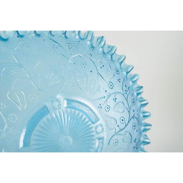 Light Early 20th Century Blue Glass Dish with Ruffled Edge and Floral Pattern For Sale - Image 4 of 5