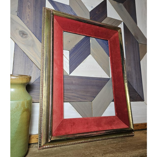 Festive, Convex Red Velvet Picture Frame With Gold Beaded Trim For Sale - Image 4 of 12