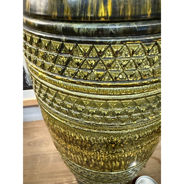 1950s Bitossi Large Vintage Green Textured Lamps Pair For Sale - Image 9 of 12