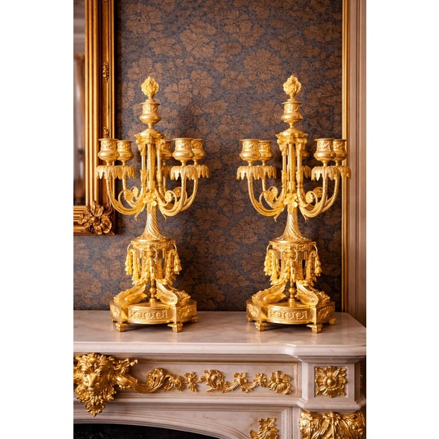 1860 Ad Mougin Louis XVI Gilt Bronze Clock Garniture - 3 Pc. For Sale - Image 9 of 18