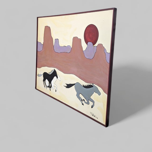 Vintage Signed 1994 Southwestern Horse and Desert Landscape Painting For Sale - Image 4 of 8