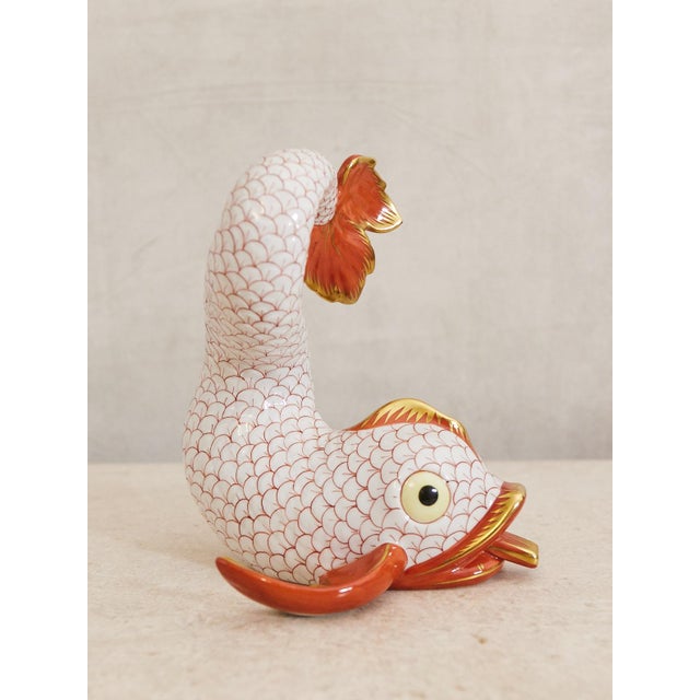Orange Herend 6.25 Inch Dolphin Koi Fish Fishnet Animal Figurine For Sale - Image 8 of 12