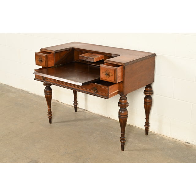 Grand Rapids Chair Co. Antique Victorian Carved Walnut Slant Front Writing Desk, Circa 1930s For Sale In South Bend - Image 6 of 15