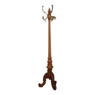 Early 20th Century French Oak and Gilt Metal Hall Tree Coat Rack For Sale